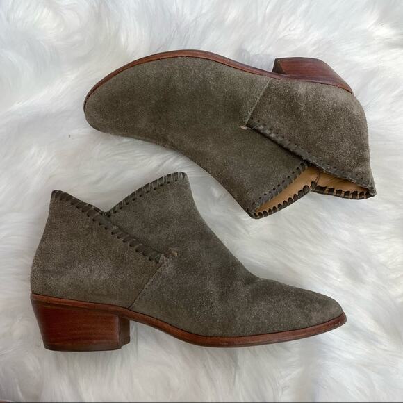 Jack Rogers Sadie Flat Ankle Boots Olive Green Suede Booties Leather Women’s 5.5 - Picture 6 of 10